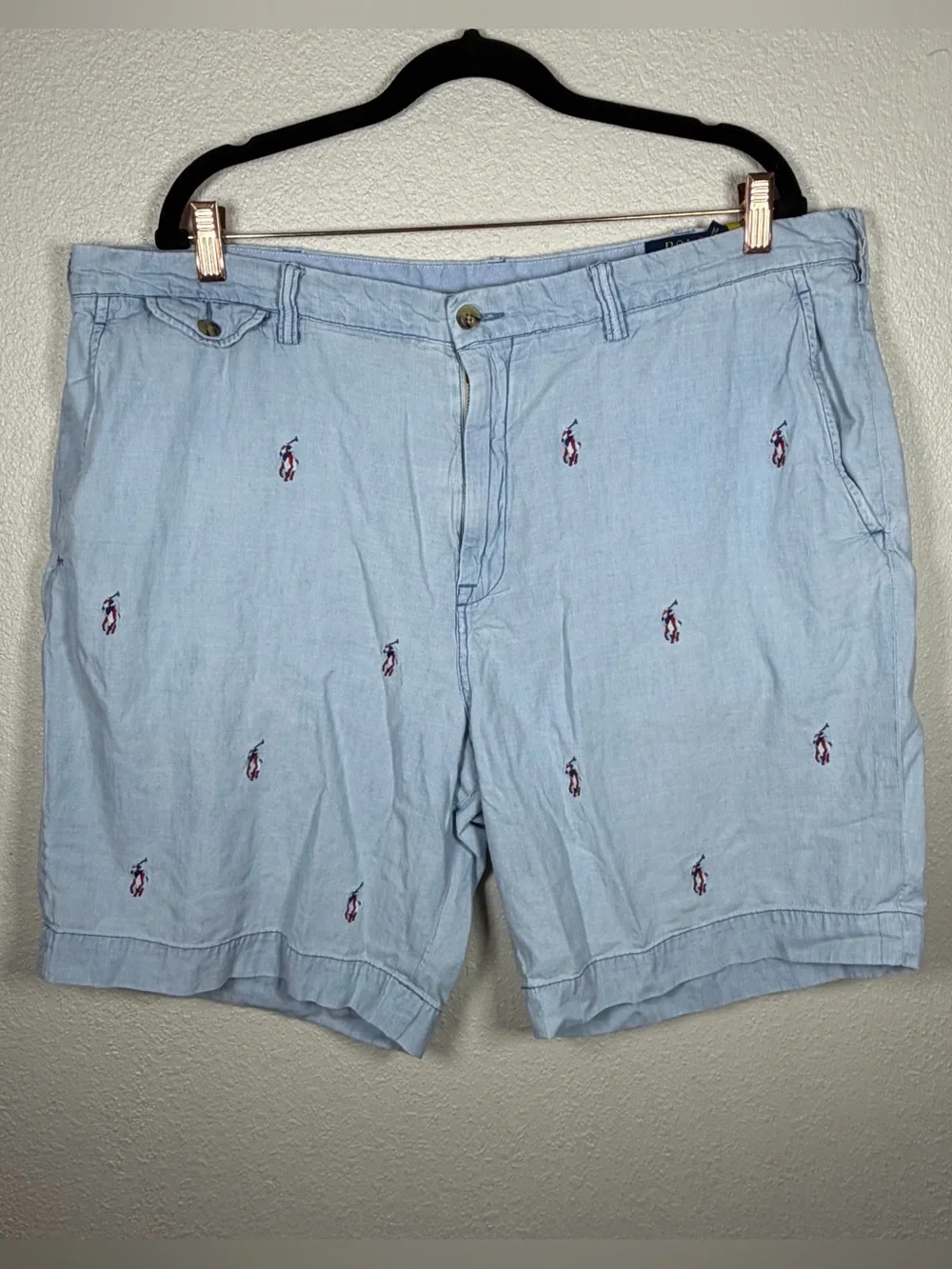 Men’s 40 Polo Ralph Lauren Classic Fit All Over Pony Chambray Flat Front Shorts
